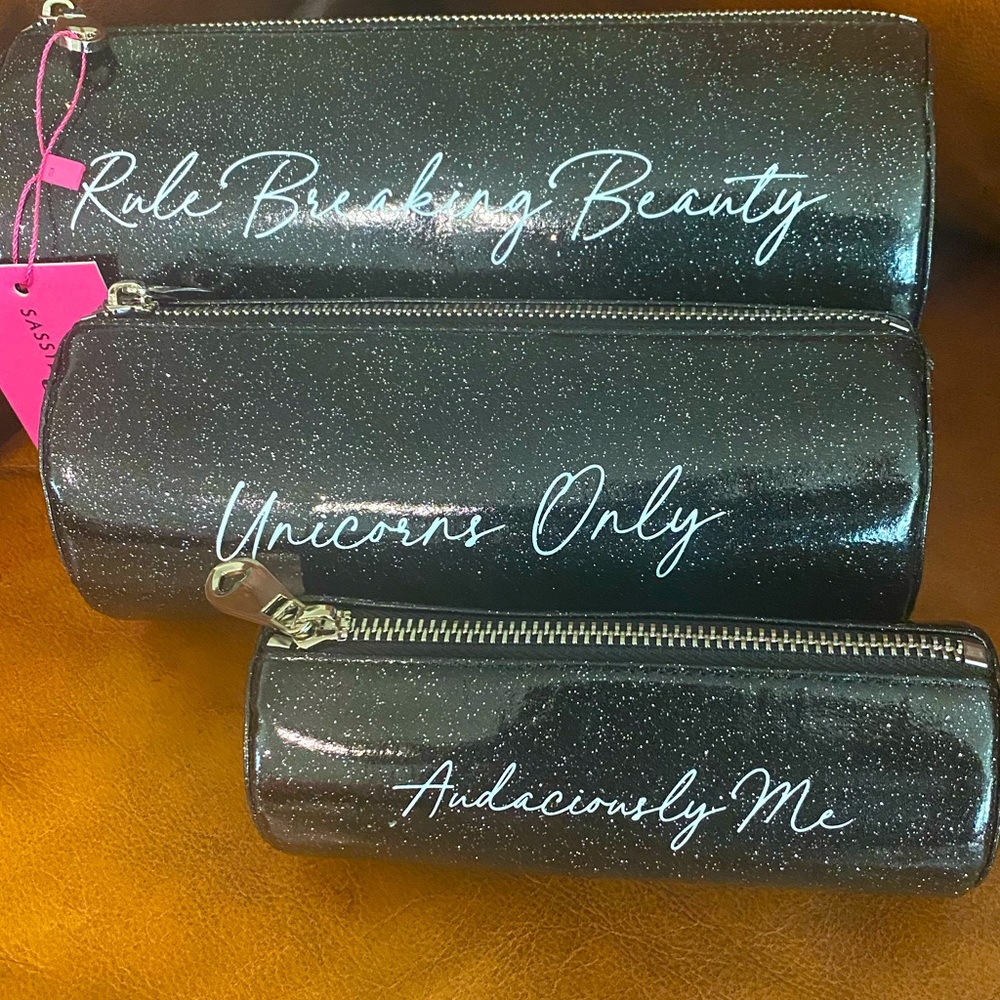 Sassy Jones Trio Unicorn Cosmetics Bags - Black